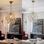 Bestier Gold Modern Pendant Chandelier Crystal Raindrop Lighting Ceiling Light Fixture Lamp for Dining Room Bathroom Bedroom Livingroom entryway 1 E26 Bulbs Required D13 in x H16 in - Image 6