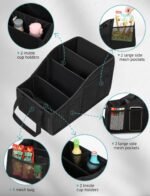 YOHOOLYO Car Seat Organizer Backseat Car Organizer with 4 Compartments, 4 Cup Holders and 7 Mesh Pockets for Front and Rear Seat, Black - Image 4