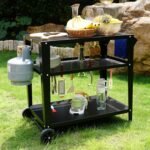Black Outdoor Grill Cart with Wheels, Heavy-Duty 3-Tier BBQ Prep Table for Pizza Oven, Griddle, Patio – Rustproof Commercial Kitchen Cart with Tool Hooks - Image 3