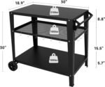 Black Outdoor Grill Cart with Wheels, Heavy-Duty 3-Tier BBQ Prep Table for Pizza Oven, Griddle, Patio – Rustproof Commercial Kitchen Cart with Tool Hooks - Image 4