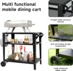 Black Outdoor Grill Cart with Wheels, Heavy-Duty 3-Tier BBQ Prep Table for Pizza Oven, Griddle, Patio – Rustproof Commercial Kitchen Cart with Tool Hooks - Image 6