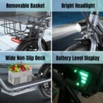 Caroma Peak 1200W/800W/500W Electric Scooter with Seat,14"/12" Fat Tire, Up to 30Miles and 20MPH Electric Scooter Adults&Teens, Adjustable E-Scooter with Shock Absorbtion and Basket - Image 8