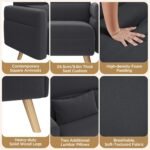 Yaheetech 46" Small Modern Fabric Sofa Loveseat Mid Century 2 Seater Sofa Couch with Lumbar Pillows, Solid Wood Legs for Living Room, Small Space, Dorm, Office, Bedroom, Dark Gray - Image 6