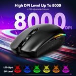 TECKNET Wireless Gaming Mouse Rechargeable - 8000 DPI, Long-Lasting 100Hrs Battery, RGB Backlit, 6 Programmable Buttons, Dual Connectivity (2.4G + USB-C) for PC, Mac, Laptop - Black - Image 3