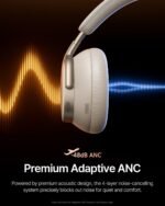 Baseus Inspire XH1 Adaptive Active Noise Cancelling Headphones, Sound by Bose, Dolby Audio, Premium Real-Time Adaptive ANC, Adaptive Rich Sound, Hi-Res Audio, 100H Playtime - Starlight Off-White - Image 4