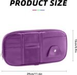 Car Sun Visor Organizer, Multi-Pocket PU Leather Sunglass Holder and Storage Pocket with Net Zipper, Card Sleeve Pocket Organizer, Auto Interior Accessories for Vehicle, Truck, SUV (Purple) - Image 3