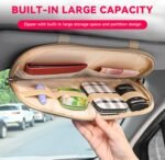 Car Sun Visor Organizer, Multi-Pocket PU Leather Sunglass Holder and Storage Pocket with Net Zipper, Card Sleeve Pocket Organizer, Auto Interior Accessories for Vehicle, Truck, SUV (Purple) - Image 5