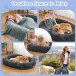 Human Dog Bed,72"x48"x10" Large Gaint Shared Bed for Adult - Flufelbed Standard Cloud Bed for Humans and Dogs - Nap Bed Bean Bag Bed Faux Fur Fluffy Orthopedic Pet Sleeping Bed - Large Charcoal - Image 5