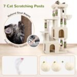 Globlazer Cat Tower for Indoor Cats, Heavy Duty Cat Trees for Large Cats Adult Big Cats Maine Coon Cat Tree Tower with Scratching Post, Extra Large Top Perch, Cat Condos, F61, Beige, 61inch - Image 6