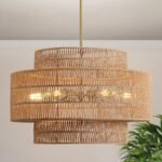 24” Boho Large Rattan Chandelier Light Fixture,6-Light Large Hand Woven Pendant Light Fixture Farmhouse Rustic Chandeliers for Kitchen Bedroom, Dining Room, Living Room, Hallway, Foyer - Image 2