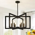 25" Modern Black Chandelier for Dining Room (6-Light, 25-Inch), Geometric Black Dining Room Light Fixture Over Table, Industrial Metal Hanging Pendant Lights for Kitchen Island, Entryway, Foyer - Image 2