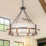 28" Black Glass Chandelier for Dining Room, 8-Light Modern Large Glass Drum Chandelier Dining Room Light Fixture Over Table, Hanging Pendant Light for High Ceiling Foyer Living Room - Image 2