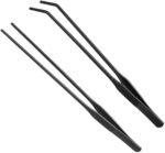 2PCS Aquarium Tweezers Stainless Steel Straight and Curved Tweezers Set Long Handle Reptile Feeding Tongs for Aquatic Plants Lizards Spider Snakes Garden Repairing - 10.6inch, Black - Image 2