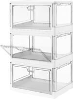3-Pack Clear Stackable Storage Bins with Lids Magnetic Doors Open Front Foldable Folding Plastic Craft Containers Large Closet Organizers Box for Bedrooms Living Rooms Study Kids' Toys 24 QT - Image 2