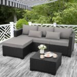 3 Pieces Patio Furniture Set Outdoor Sectional Wicker Patio Furniture Patio Couch with Ottoman and Outdoor Storage Table All-Weather Anti-Slip Cushions Waterproof Covers, Light Grey - Image 2