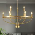 30" Modern Gold Chandelier Light Fixture Vintage 9-Lights Mid Century Modern Candle Style Chandeliers Rustic Industrial Golden Chandelier for Dining Room, Kitchen Island, Living Room, E12 - Image 2