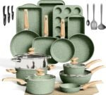30 Piece Pots and Pans Set Non Stick, Nonstick Induction Granite Kitchen Cookware Sets, Induction Cookware and Bakeware Set, Nonstick Granite Cooking Set, Pan Sets for Cooking, Green - Image 2
