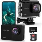 4K60fps Action Camera - Waterproof Camera with 64G SD Card 48MP HD WiFi Camera with EIS 40M Underwater Camera Wide Angle Sports Camera with 2 * 1350 mAh Batteries Helmet Mount Accessories Kits - Image 2