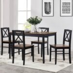 5-Piece Dining Table Set with 4 Chairs | Space-Saving Metal Frame & MDF Tabletop | Compact Kitchen/Dining Furniture for Small Spaces | Easy to Clean & Assemble (Light Brown) - Image 2