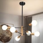 6-Light Sputnik Chandelier, Black and Gold Chandeliers Pendant Lighting, Modern Farmhouse Dinning Room Light Fixture Mid Century Brass, Height Adjustable for Living Room Bedroom Kitchen Island - Image 2