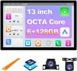 6+128GB 13 inch Double Din Touch Screen Android Car Stereo with Front and Rear Camera Octa Core Android 13 QLED Bluetooth GPS Radio DSP AM FM RDS SWC WiFi MIC - Image 2