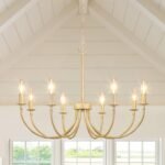 8-Light Gold Chandeliers for Dining Room, Farmhouse Dining Room Light Fixtures, Rustic Candle Chandelier Light Fixtures for Living Room, Kitchen, Staircase, Entryway, Foyer - Image 2