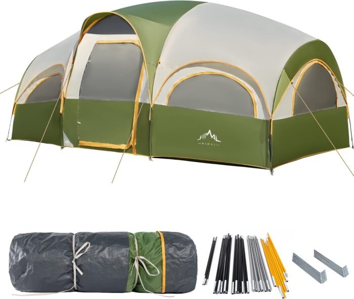 8 Person Tent for Camping, Waterproof Windproof Family Tent with Rainfly, Divided Curtain Design for Privacy Space, Portable with Carry Bag - Image 2