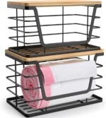 ALOCEO 2 Pack Storage Stackable Kitchen Laundry Organizers with Bamboo Top, Large Trash Bag Holder and Small Garbage Bag Dispenser for Countertop Organization - Image 2