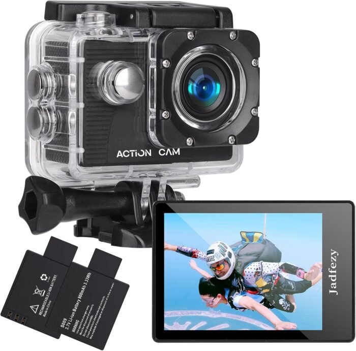 Action Camera FHD 1080P 12MP, 98FT/30M Underwater Waterproof Camera with 2 Batteries, Wide Angle Sports Camera with Accessories Kit Suitable for Helmet, Bicycle, etc. - Image 2