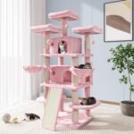 Allewie 68 Inches Cat Tree/House and Towers for Big Feline/Scratching Post/Multi-Level Large Kitty Climbing Tree with Condo/Pink - Image 2