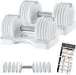 BYZOOM FITNESS Adjustable Dumbbell – 12.5/25lb Single Unit OR Set of 2 – 5-in-1 Adjustable Weight for Home Gym, Strength Training & Fitness Workouts, White OR Black - Image 2