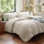 Bedsure King Size Comforter Set, Beige Soft Prewashed Bedding for All Seasons, 3 Pieces GentleSoft™ Warm Down Alternative Bed Set, 1 Lightweight Comforter (104"x90") and 2 Pillowcases (20"x36") - Image 2