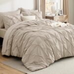 Bedsure Queen Comforter Set Beige - Bed in a Bag Queen Size 7 Pieces, GentleSoft™ Pintuck Bed Set Gift for Family, Pinch Pleat Beige Comforter with Sheets, Pillowcases & Shams - Image 2