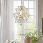 Bestier Gold Modern Pendant Chandelier Crystal Raindrop Lighting Ceiling Light Fixture Lamp for Dining Room Bathroom Bedroom Livingroom entryway 1 E26 Bulbs Required D13 in x H16 in - Image 2