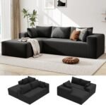 Boneless Couches for Living Room, L-Shaped Cloud Couch with Oversized Chaise, Modular Sectional Couch w/Deep Seat, Corduroy Comfy Sofa, No Assembly Couches for Bedroom & Apartment, Black - Image 2