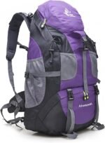 Bseash 50L Hiking Backpack, Water Resistant Lightweight Outdoor Sport Daypack Travel Bag for Camping Climbing Skiing Cycling (Purple - No Shoe Compartment) - Image 2