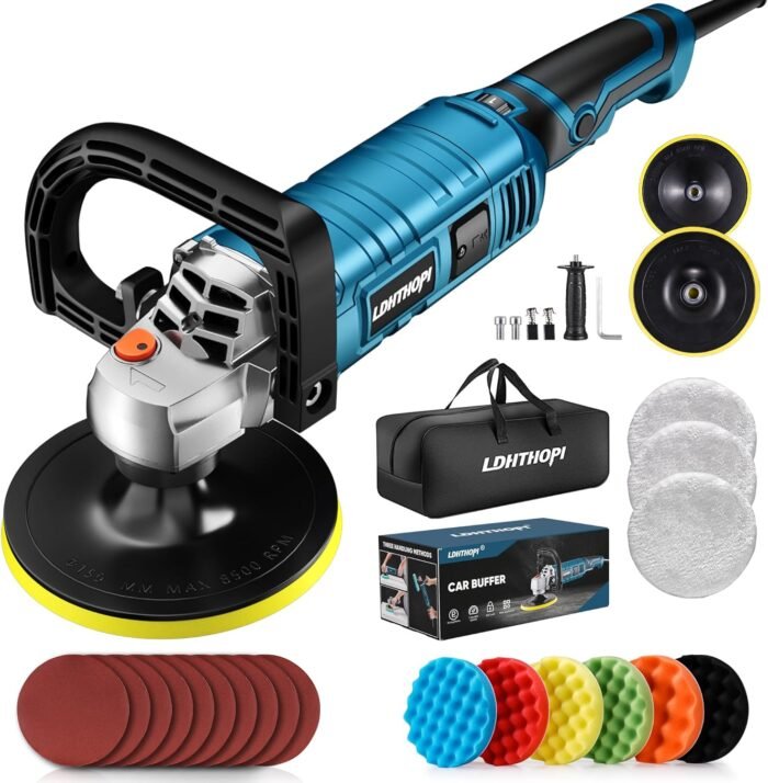 Buffer Polisher, 1600W 7 Inch/6 Inch Rotary Buffer Polisher Waxer, 7 Variable Speed 1000-3500 RPM, Detachable Handle for Car, Boat Sanding, Polishing, Waxing - Image 2