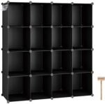 C&AHOME Cube Storage Organizer, 16-Cube Shelves Units, Plastic Storage Cubes, DIY Closet Organizer, Modular Closet Storage Shelves Ideal for Home, Bedroom, 48.4" L × 12.4" W × 48.4" H Black SUM3016H - Image 2