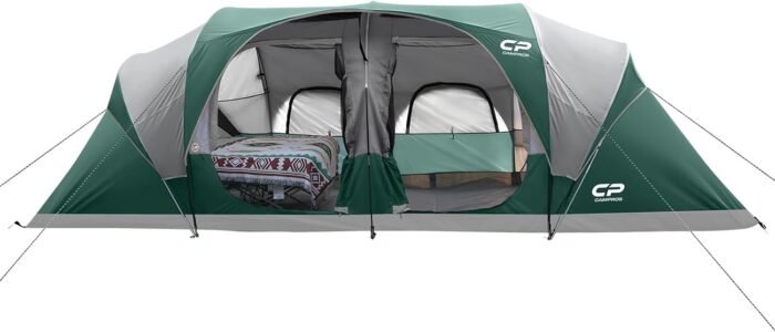 CAMPROS CP Tent 12-Person-Camping-Tents,3 Room Family Tents,Waterproof Windproof Family Tent with Top Rainfly,6 Large Mesh Windows,Double Layer,Easy Set Up, Portable with Carry Bag-20' x 9' x 72"(H) - Image 2