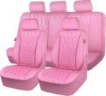 CAR PASS 5 Seats Piping Luxury Leather Seat Covers Full Set, Anti-Slip Waterproof Seat Covers Compatible with Front Armrests, Universal Fit for Suvs,Vans,Trucks,Airbag Compatible, Pure Pink - Image 2