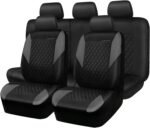 CAR PASS Quilting Leather Seat Covers Full Set,Universal Waterproof Deluxe PU Premium Car Seat Cover with 5mm Composite Sponge Inside,Airbag Compatible,Front and Rear Seat Cover for Sedan SUV Van,Gray - Image 2