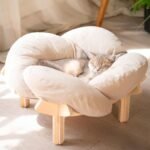 CHEERHOME PETS Elevated Cat Bed Wooden with Cushion Fluffy Pet Couch Sofa for Indoor Cats Raised Kitty Lounge Chair Suitable for Puppy, Cat Furniture(White) - Image 2