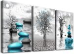 Canvas Wall Art for Living Room Wall Decor for Bedroom Bathroom Black and White Paintings Modern 3 Piece Framed Canvas Art Prints Ready to Hang Inspirational Abstract Blue Pictures Home Decorations - Image 2