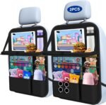 Car Backseat Organizer with Table Tray(2-Pack) 9 Storage Pockets Backseat Car Organizer and storage with Tablet Holder, Kick Mats Back Seat Cover for Kids family Road Trip Essentials Travel - Image 2