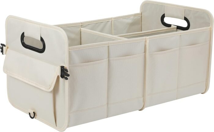 Car Trunk Organizer Car Storage Organizer Collapsible Multi Compartment Car Organizer Adjustable Straps for SUV(Beige) - Image 2
