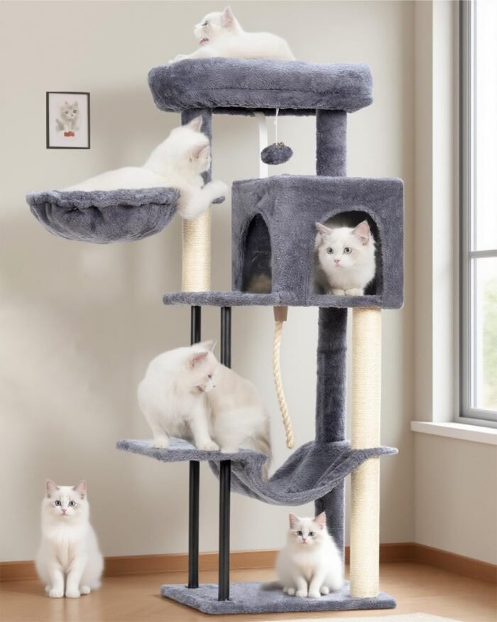 Cat Tree, Cat Tower for Indoor Cats, 43.3 inch Cat Tree Tower with Sturdy Steel Tube, Hammock, Cat Condo for Small Cats and Kittens, Scratching Post, Smoky Gray GCT004SG - Image 2