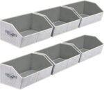 Closet Organizers Bins 6 Packs - Large Closet Shelf Organizer with Handles, Fabric Trapezoid Storage Bins, Collapsible Storage Cubes for Clothes, Towels, Light Gray - Image 2