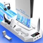 Cooling Station for PS5 & PS5 Slim Console Disc/Digital Edition, Stand Compatible with PlayStation 5, Charging Station with Dual Controller Charger, 3 Levels Cooling Fan, 3 USB Hubs & Headset Holder - Image 2