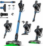 Cordless Vacuum Cleaner, 8-in-1 Vacuum Cleaners for Home, 45Mins Runtime, Anti-Tangle Stick Vacuum with LED Display, Rechargeable Lightweight Vacuum for Pet Hair/Carpet/Floor (Blue) - Image 2