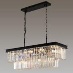 Crystal Chandeliers for Dining Room 11-Light Black Modern Chandelier Rectangle Contemporary Pendant Light Fixture for Kitchen Island Bar L33.5 Inch - Image 2